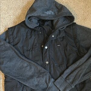 RVCA Men's Black and Gray Hooded Jacket
